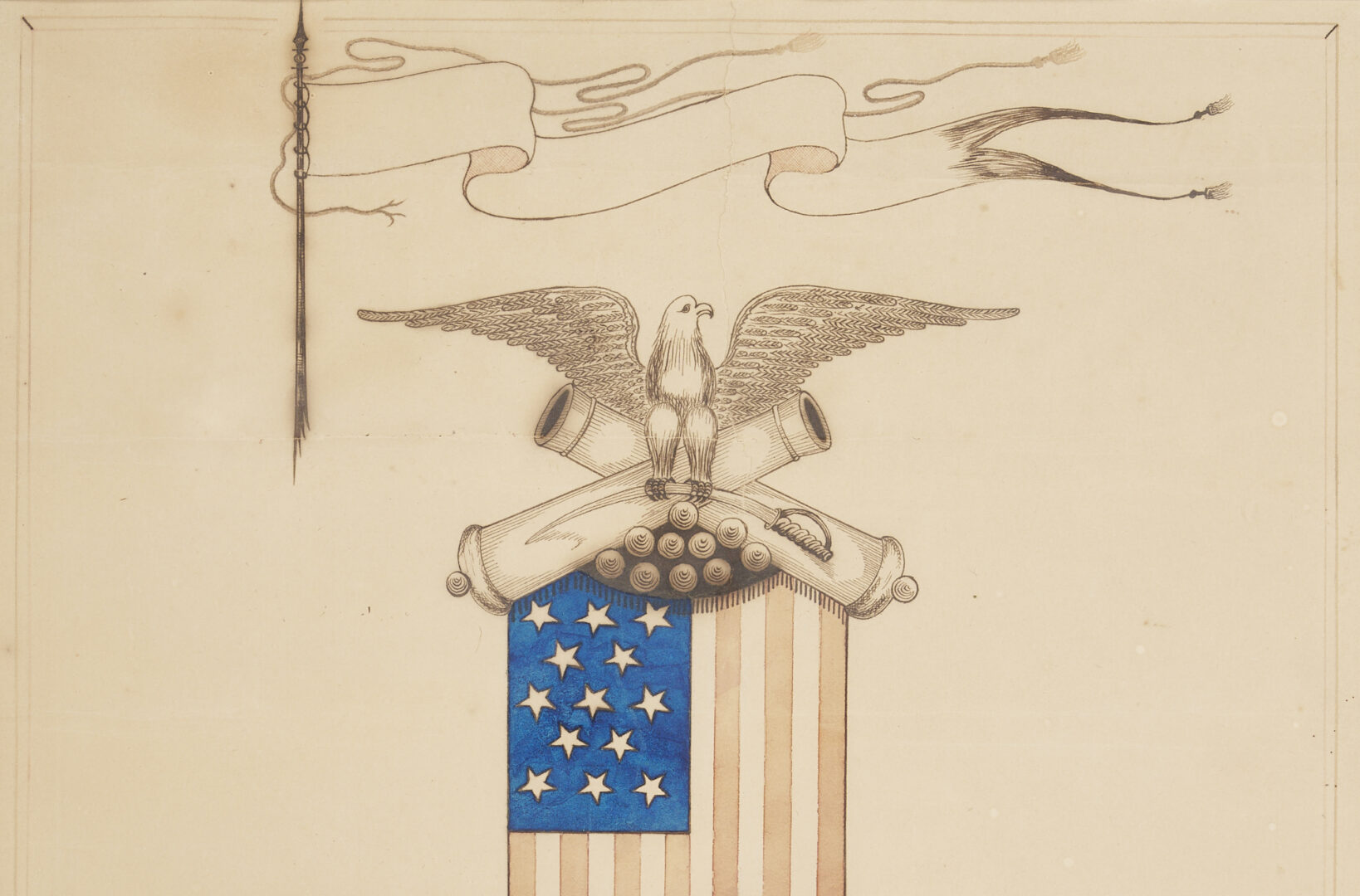 Lot 542: GAR ink & watercolor Civil War related drawing, by Cyrus M. Booth