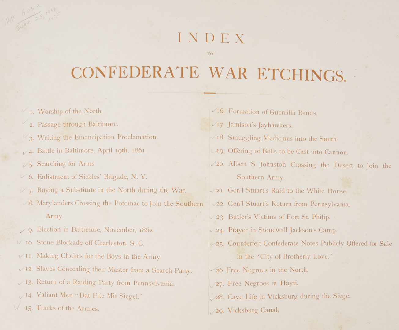 Lot 543: Adalbert Johann Volck, Confederate War Etchings, Rare Complete Portfolio