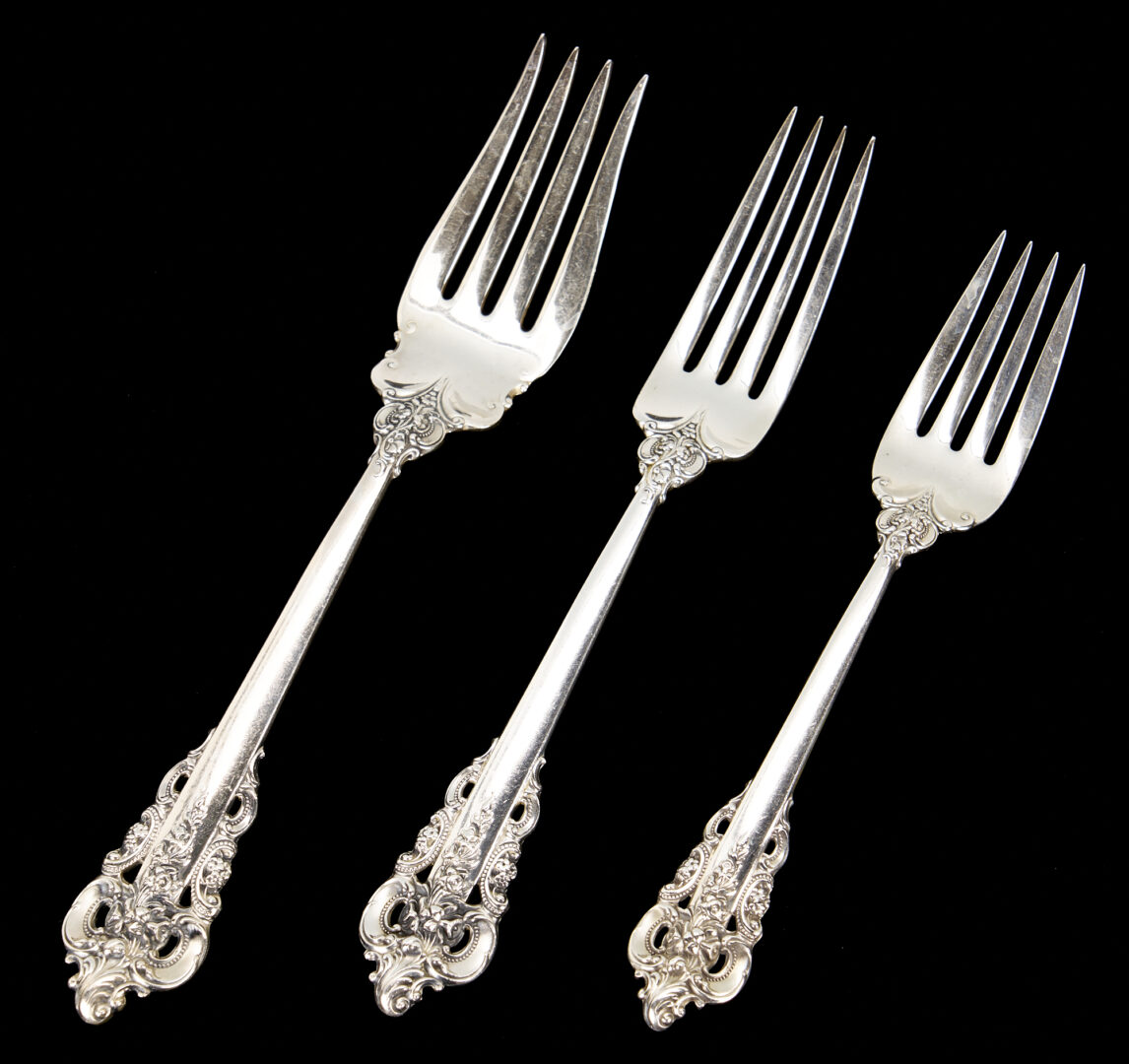 Lot 54: 119 pcs Wallace Grand Baroque Sterling Flatware, Service for 16 & 1 Extra