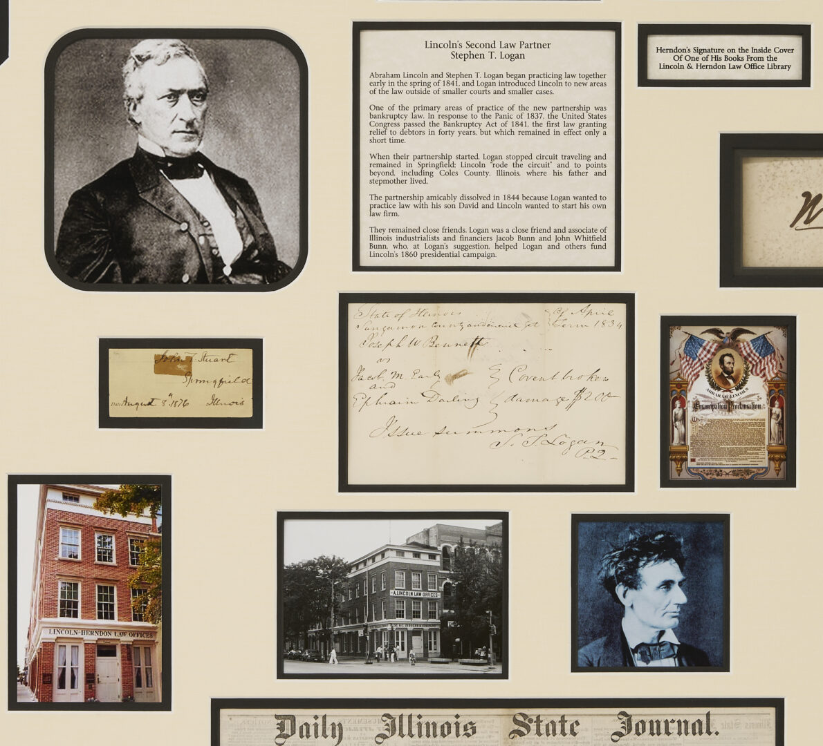Lot 557: Abraham Lincoln Law Library Shadowbox with Autographs, Artifacts