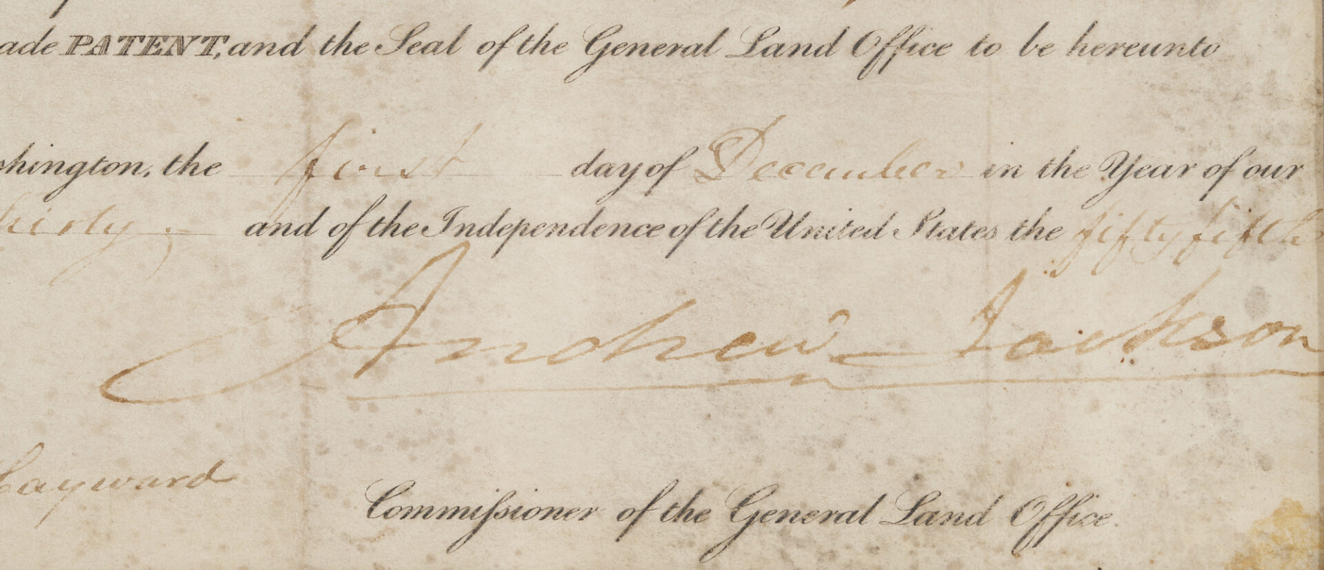 Lot 565: Andrew Jackson Signed Ohio Land Grant, 1830