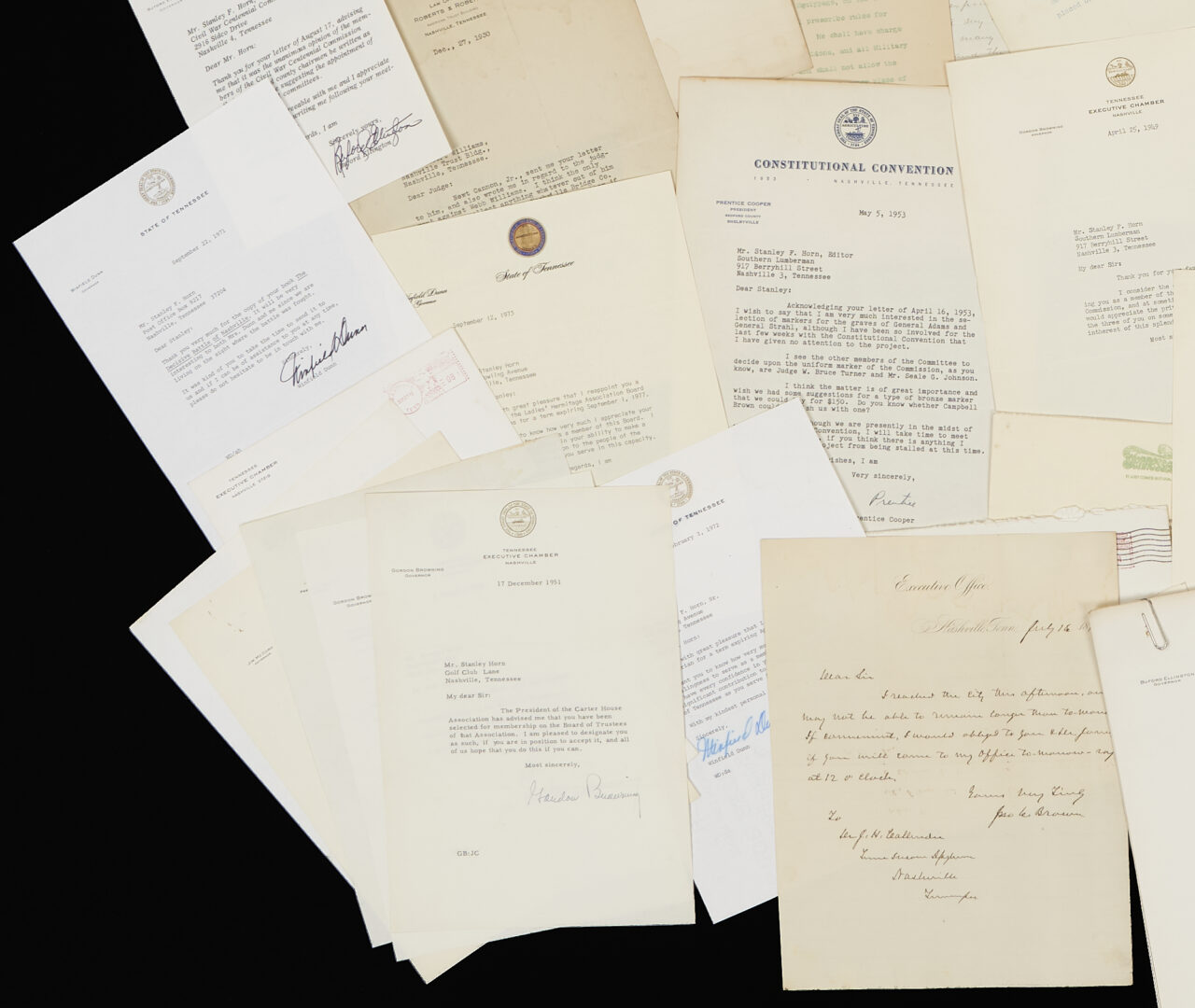 Lot 570: Collection of TN Governors' Signatures, circa 1874-1973