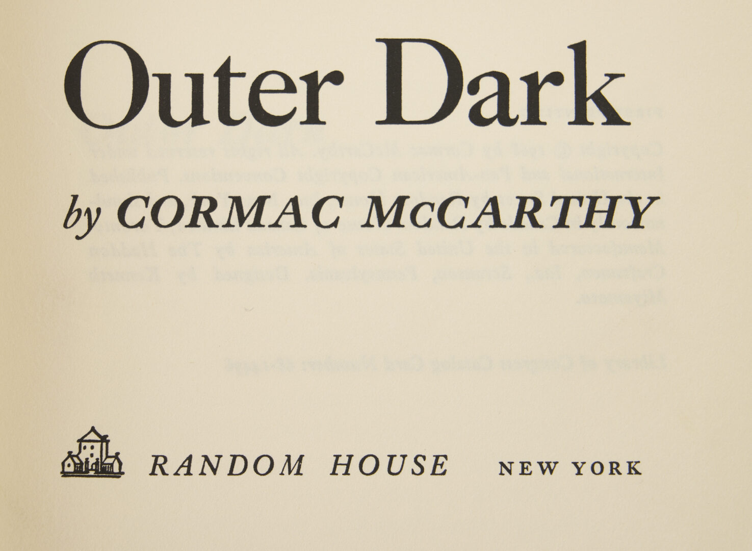 Lot 582: Cormac McCarthy, Outer Dark, 1st Edition, Signed