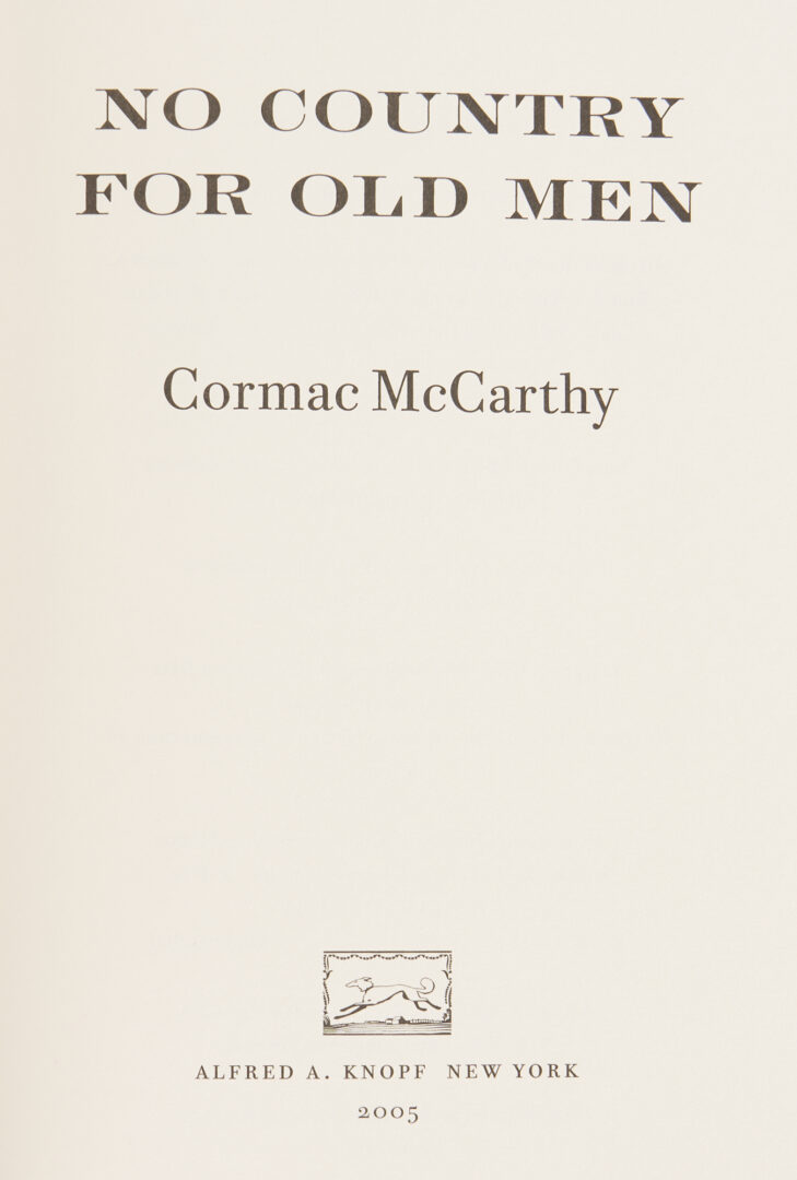 Lot 586: Cormac McCarthy, No Country for Old Men, 1st Edition, Signed