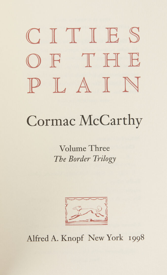 Lot 588: Collection of 4 Cormac McCarthy Books, 1st Ed.