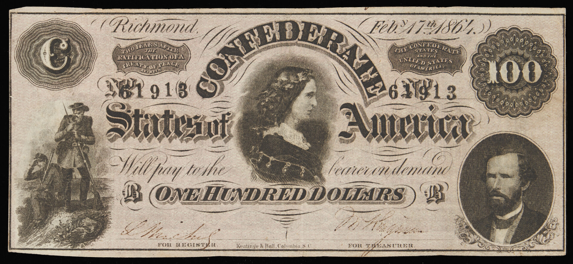 Lot 592: 3 Confederate States Obsolete Currency Notes, $500, $100 & $50