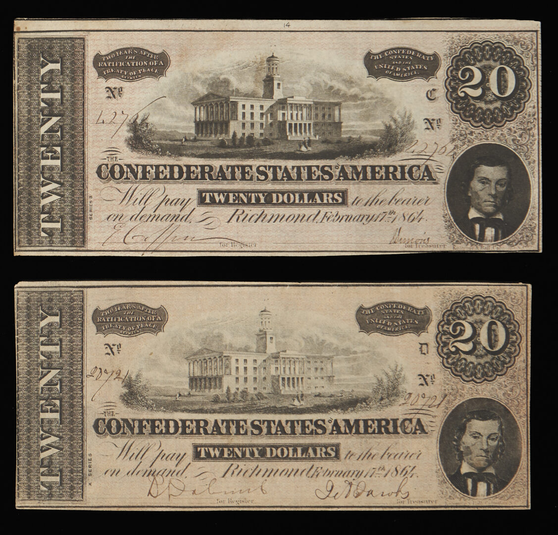 Lot 594: 10 $20 Confederate States Obsolete Currency Notes