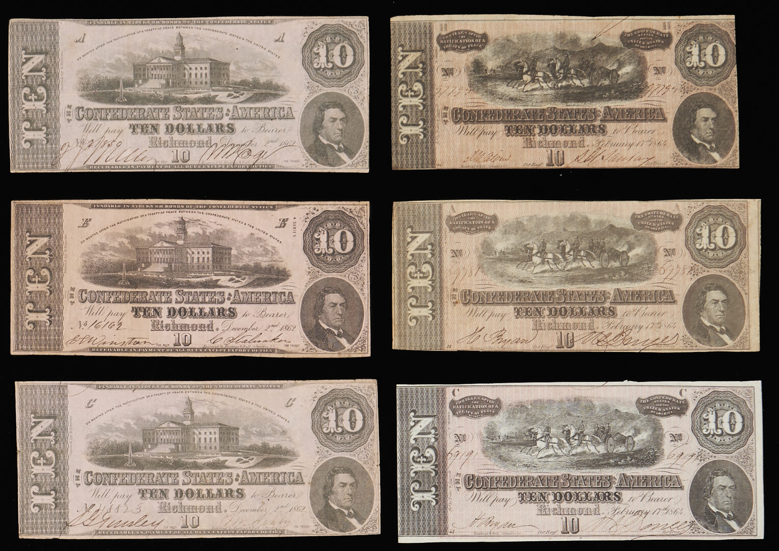 Lot 596: 19 Confederate States Obsolete Currency Notes w/ Pink Overprint