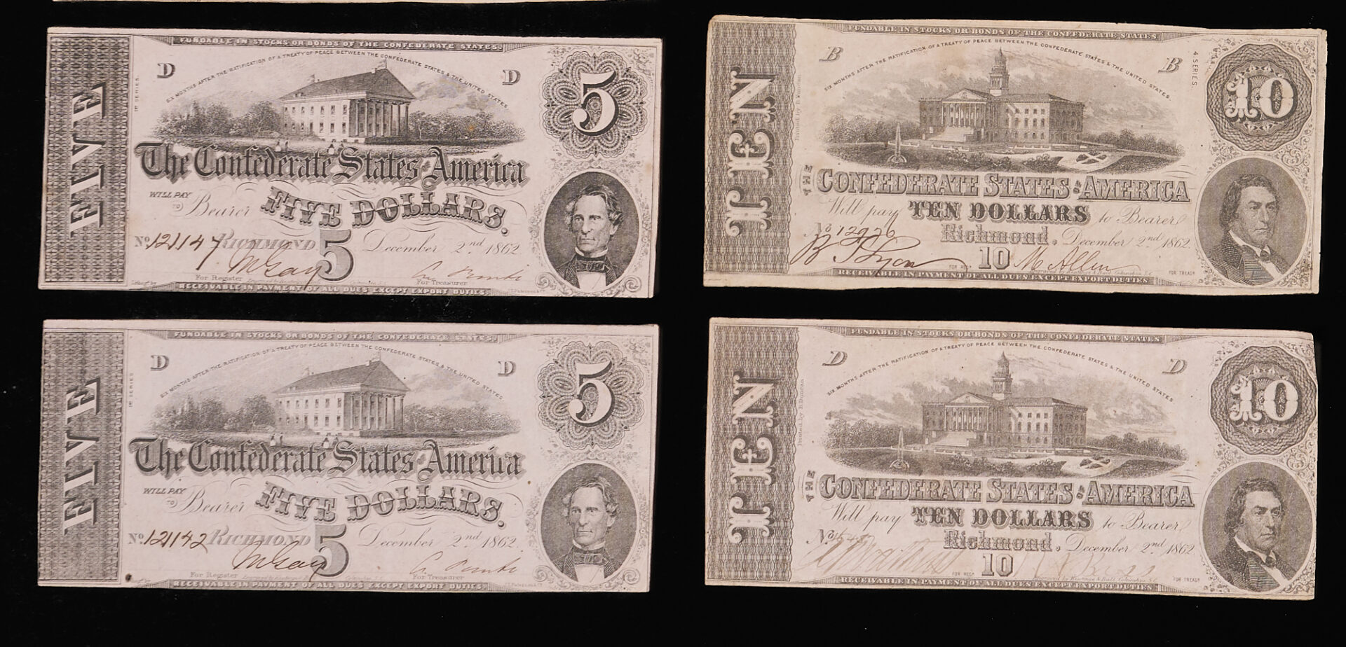 Lot 596: 19 Confederate States Obsolete Currency Notes w/ Pink Overprint