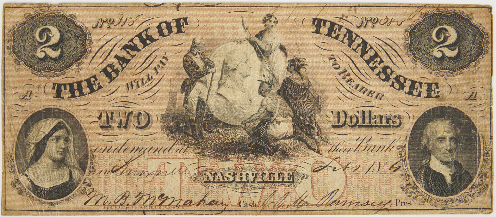 Lot 599: 1861 TN $2 Banknote plus 1855 $10 Memphis Mechanics Bank