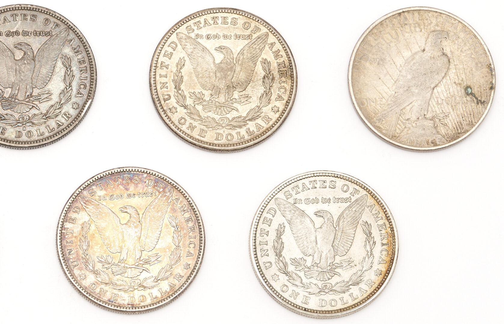 Lot 609: Group of 8 US Morgans, 1 Peace Silver Dollar, & 1925 Norse American Medal