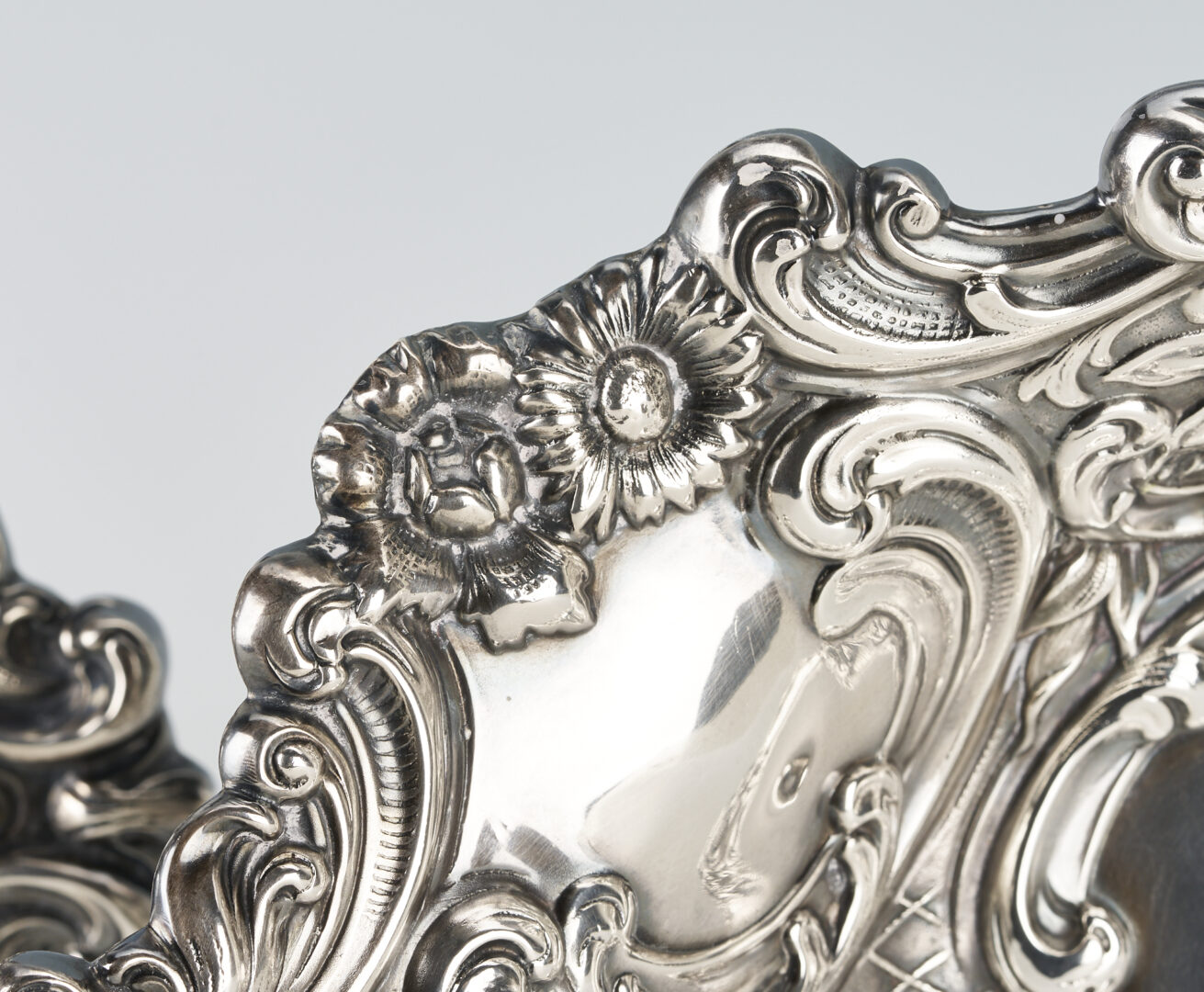 Lot 629: Pair Oval Rococo Style Sterling Silver Serving Dishes, Dominick & Haff