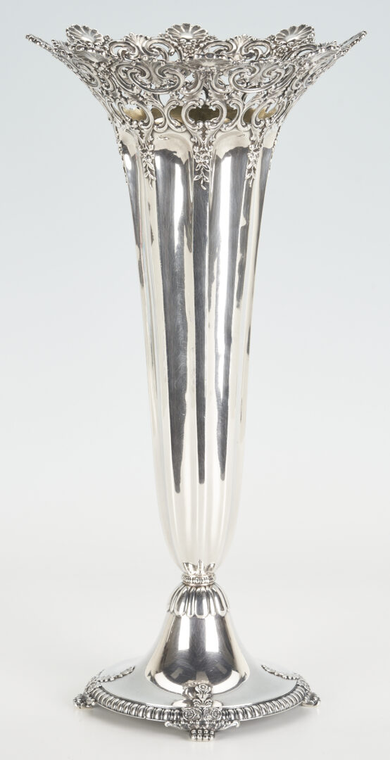 Lot 634: Tiffany & Co. Tall Sterling Silver Flower Vase c.1900