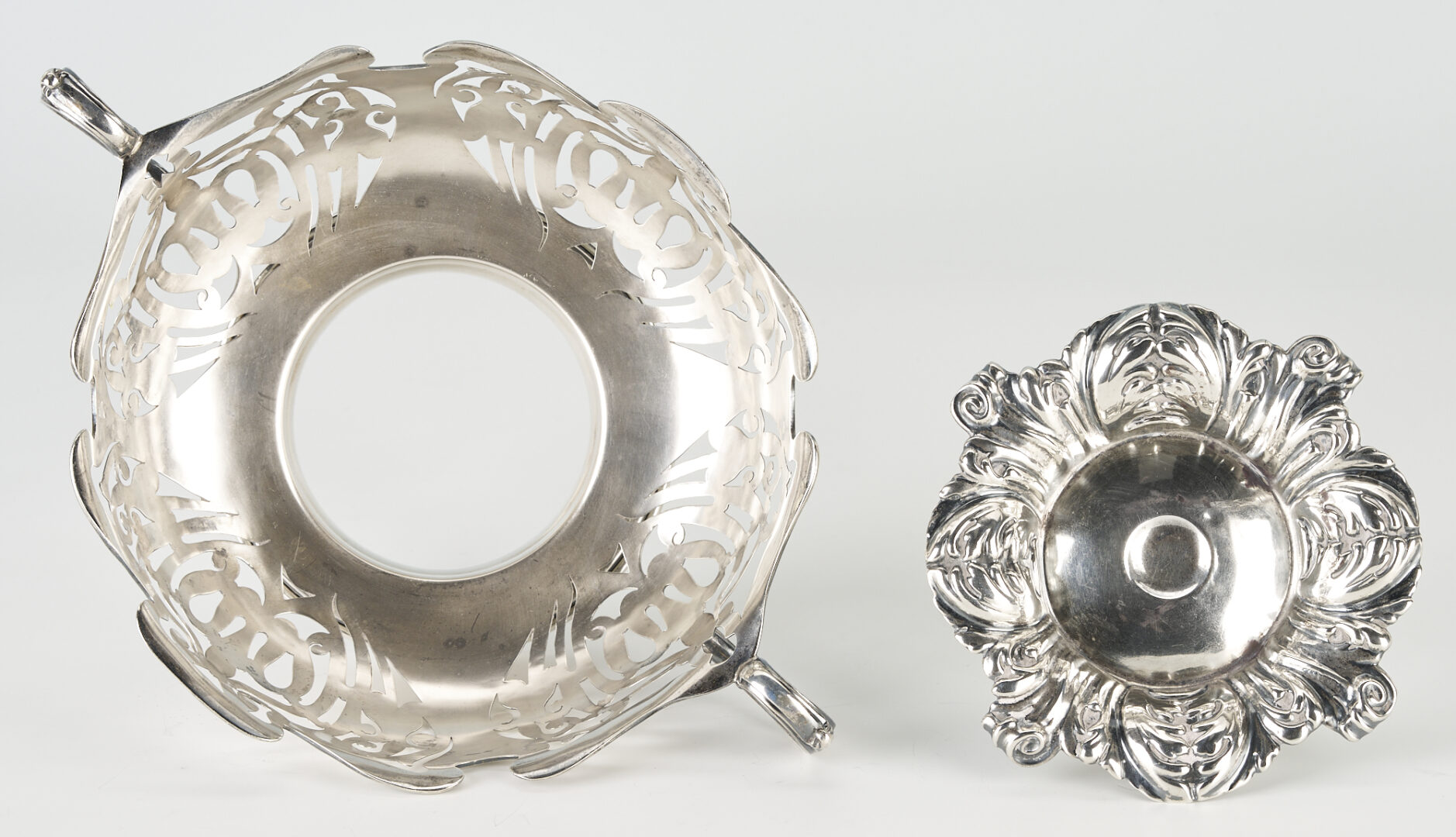 Lot 650: 3 Sterling Items, incl. Gorham Footed Plate, Round Basket & Candy Compote