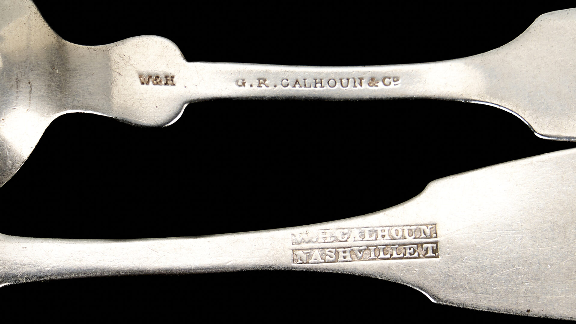 Lot 660: 9 Calhoun Coin Silver Spoons including Nashville TN marked