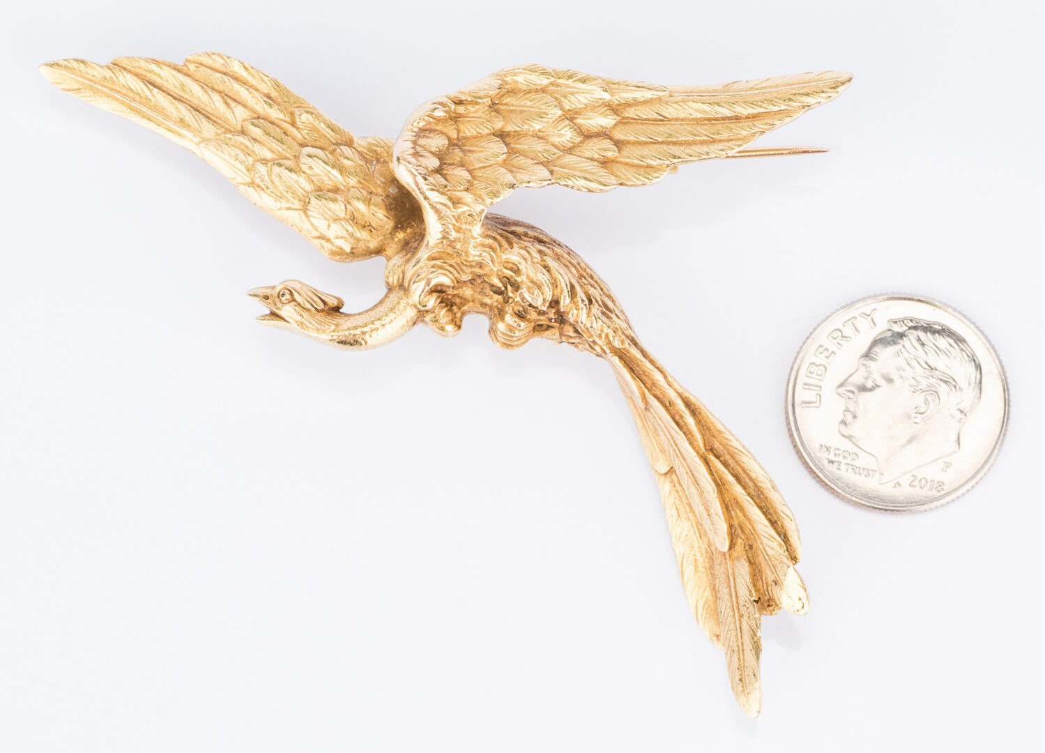 Lot 664: 18k Gold Flying Phoenix Pin/Brooch