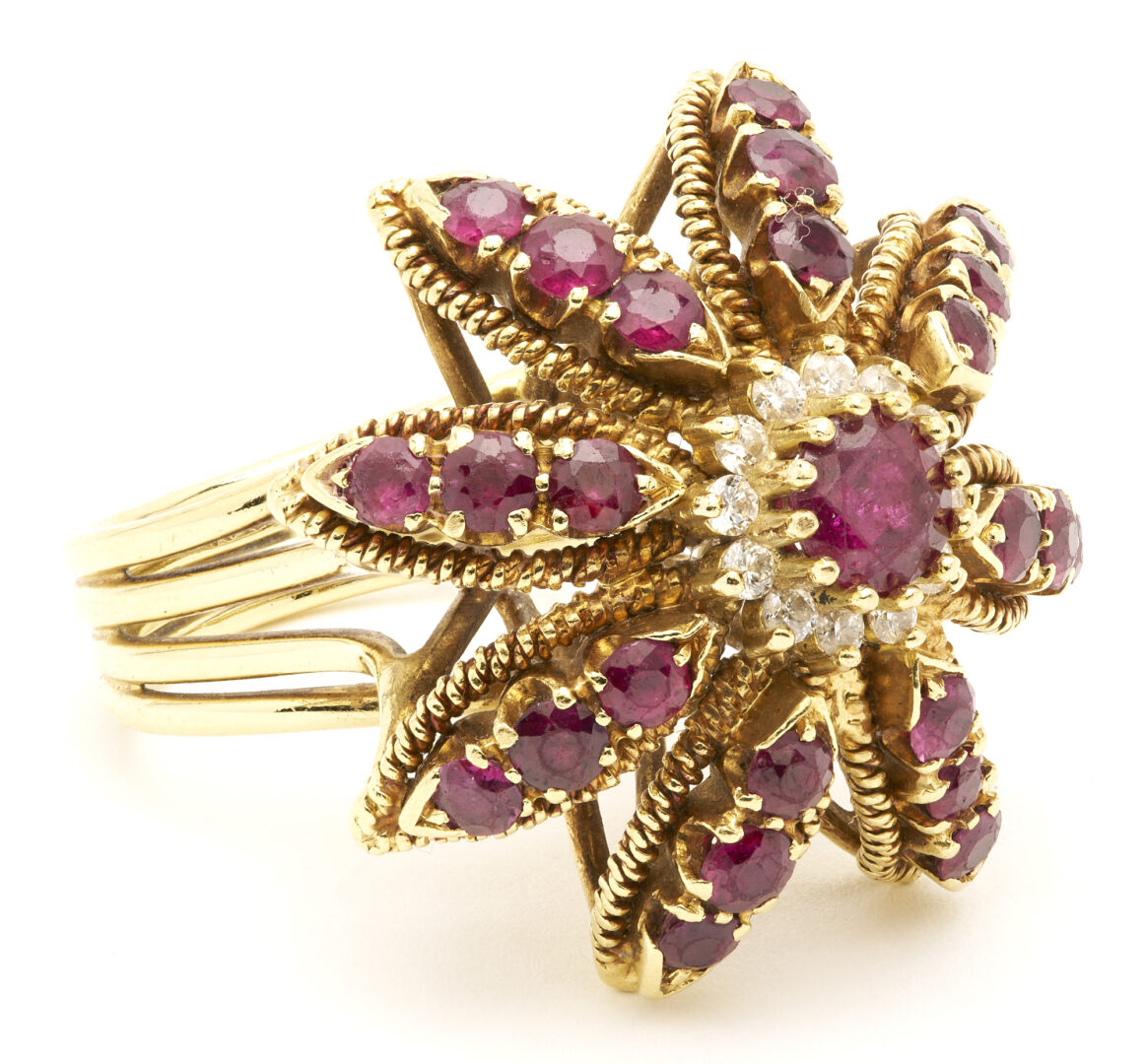Lot 668: 18K Gold & Ruby Cocktail Ring