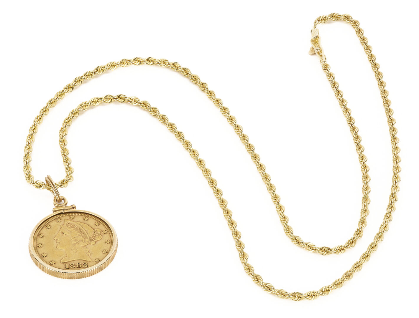 Lot 689: 14K Necklace w/ $5 Liberty Gold Coin Pendant