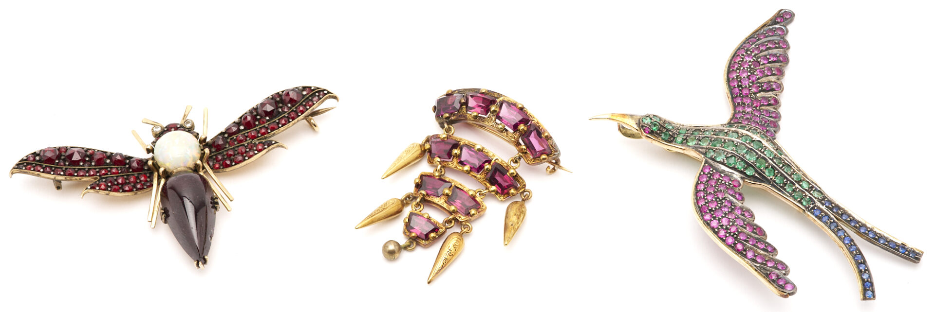 Lot 690: 3 Precious Metal & Gemstone Brooches, incl. Insect