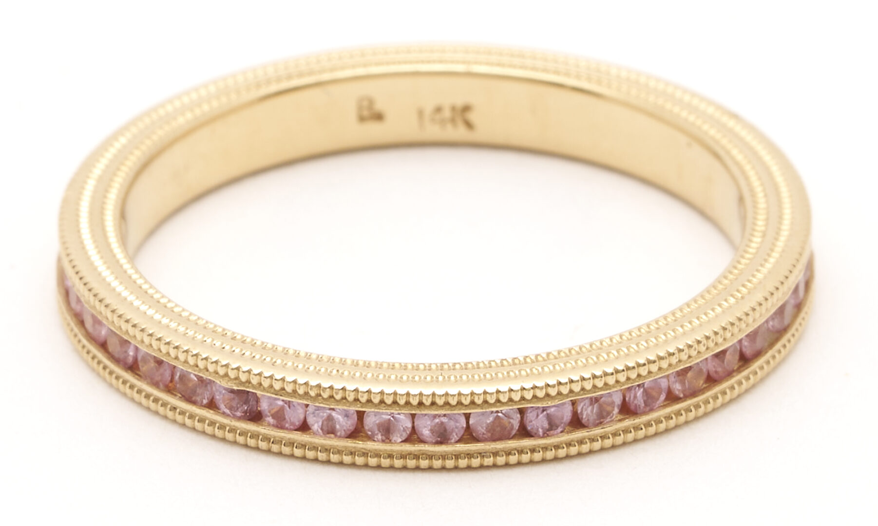 Lot 693: 2 Gold Brooches & 14K Pink Sapphire Eternity Ring