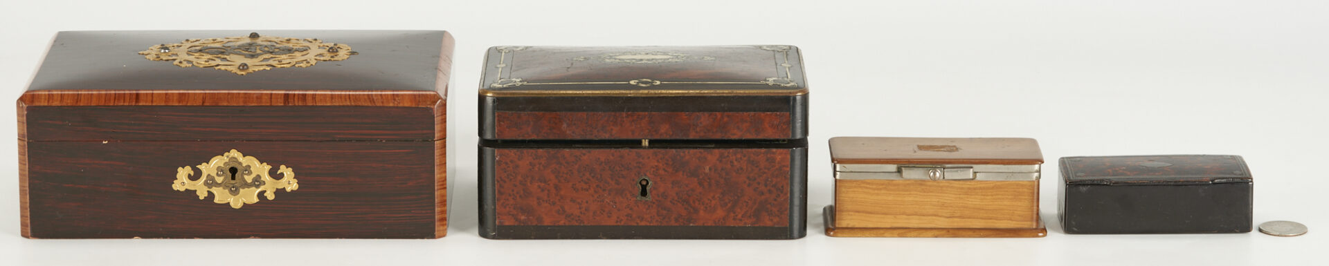 Lot 696: 4 European Wood Boxes, incl. Stamp Box