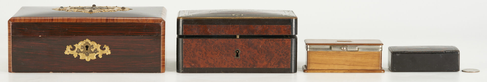 Lot 696: 4 European Wood Boxes, incl. Stamp Box