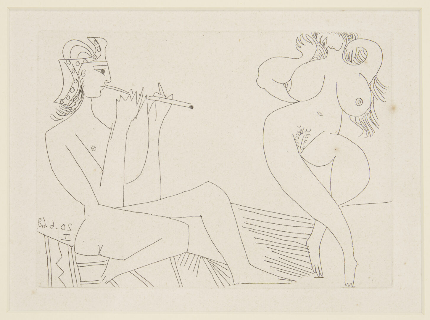 Lot 699: Picasso Etching, Greek Flautist & Nude Dancer from La Celestine, 1971