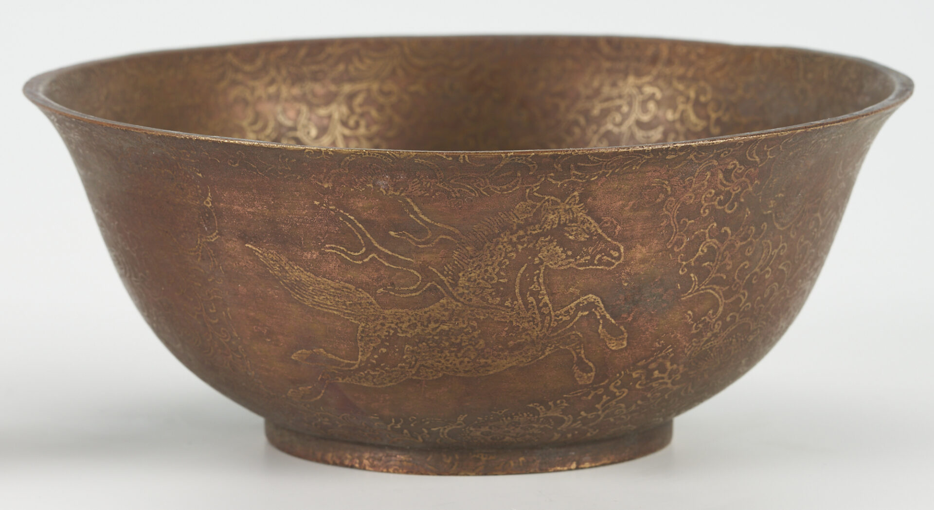 Lot 6: 4 Chinese Decorative Items: Bronze Bowl, Buddha and Peking Glass