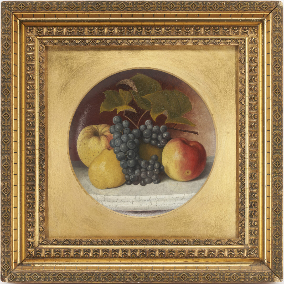 Lot 710: 19th c. Still Life Painting, Oil on Concave Panel