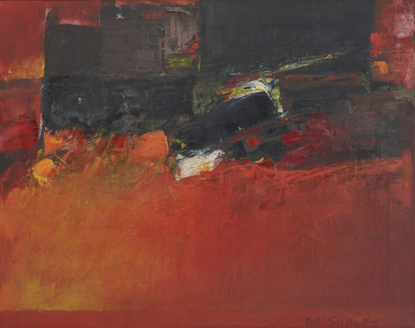 Lot 715: Carl Sublett O/C Abstract Painting, Composition Sunset, 1963