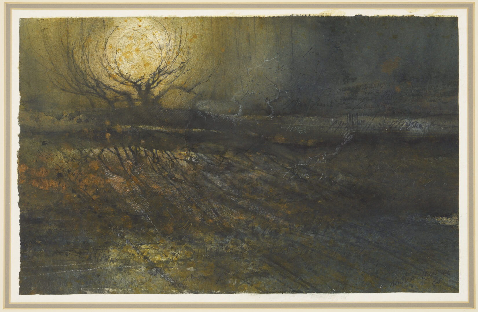 Lot 716: Xavier Ironside W/C Painting, Moonlit East TN Landscape