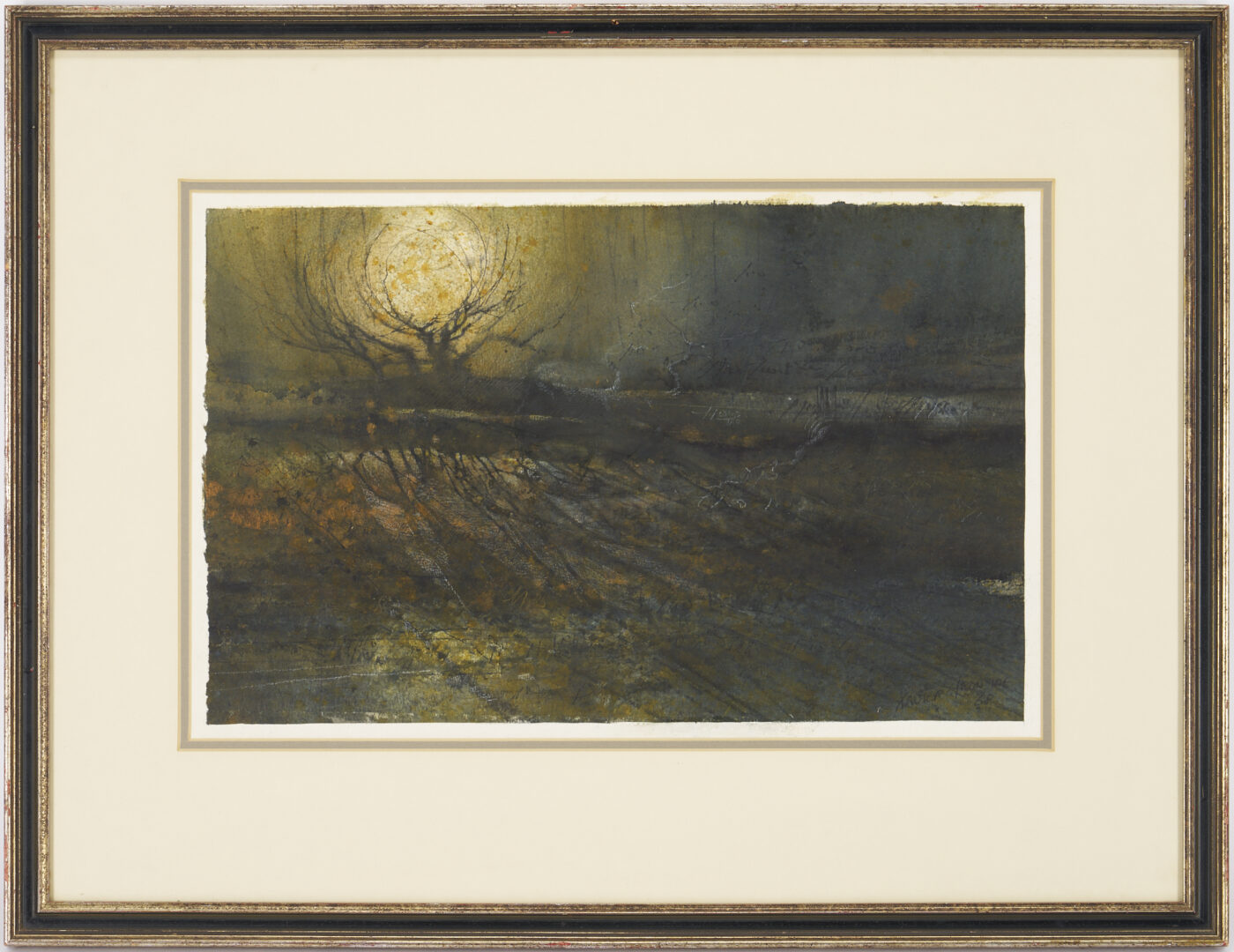 Lot 716: Xavier Ironside W/C Painting, Moonlit East TN Landscape