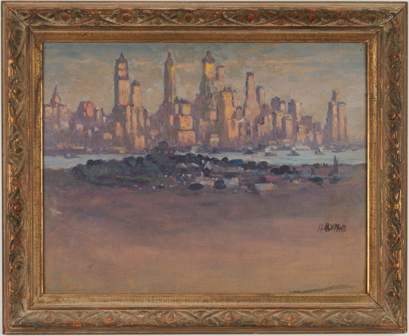 Lot 729: Henry Van Notti O/B Painting, NYC Skyline