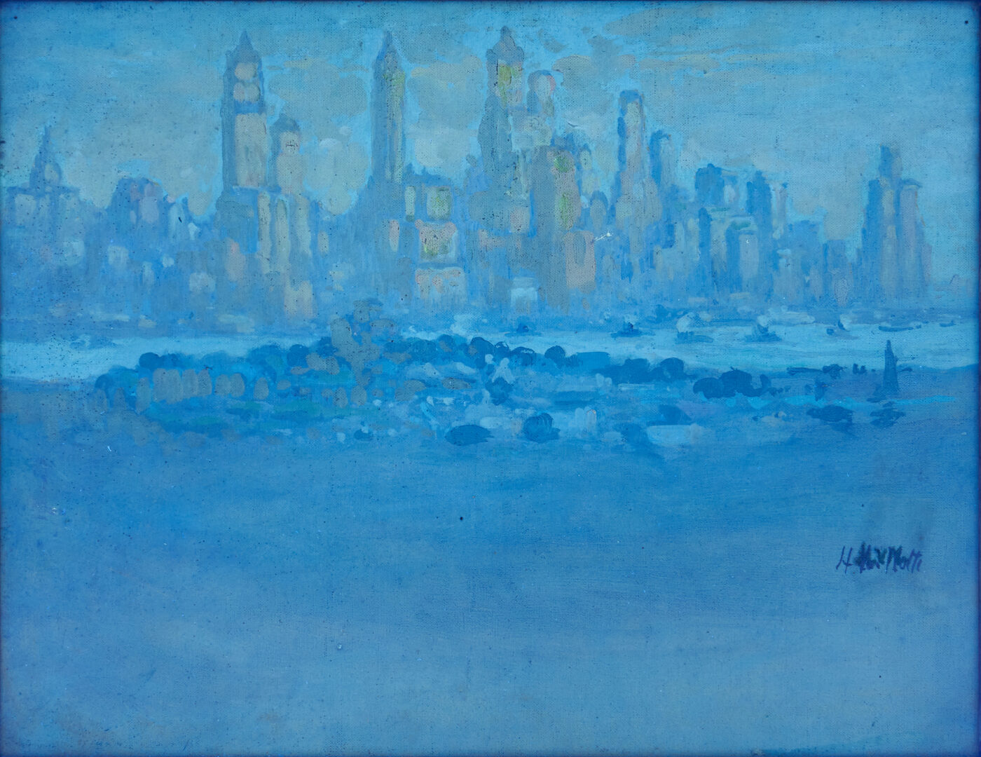 Lot 729: Henry Van Notti O/B Painting, NYC Skyline