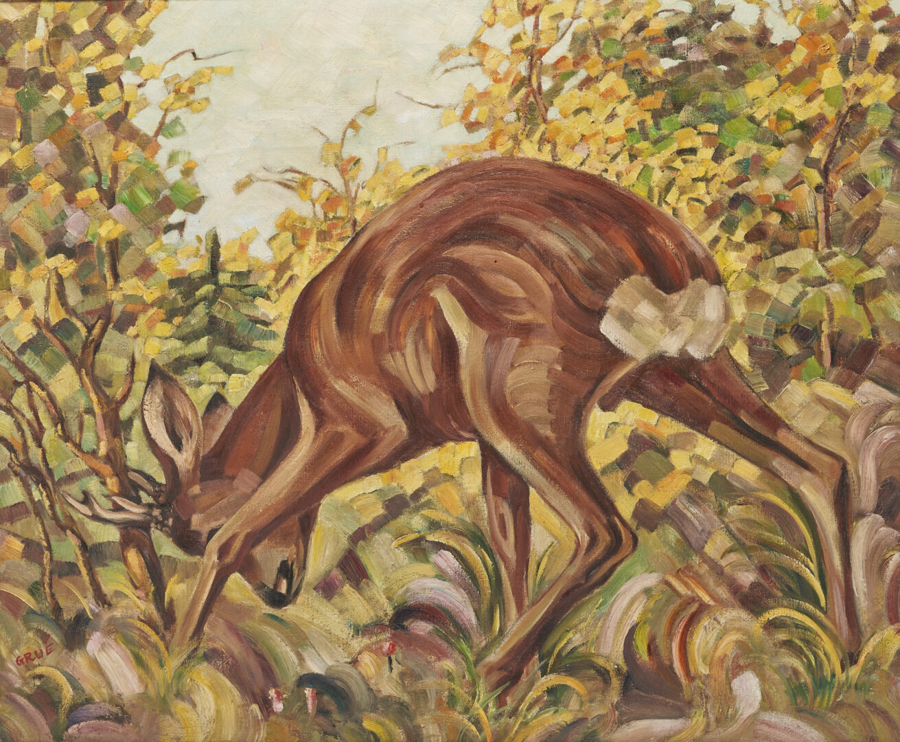 Lot 731: Jack Grue Oil on Canvas Painting of a Deer