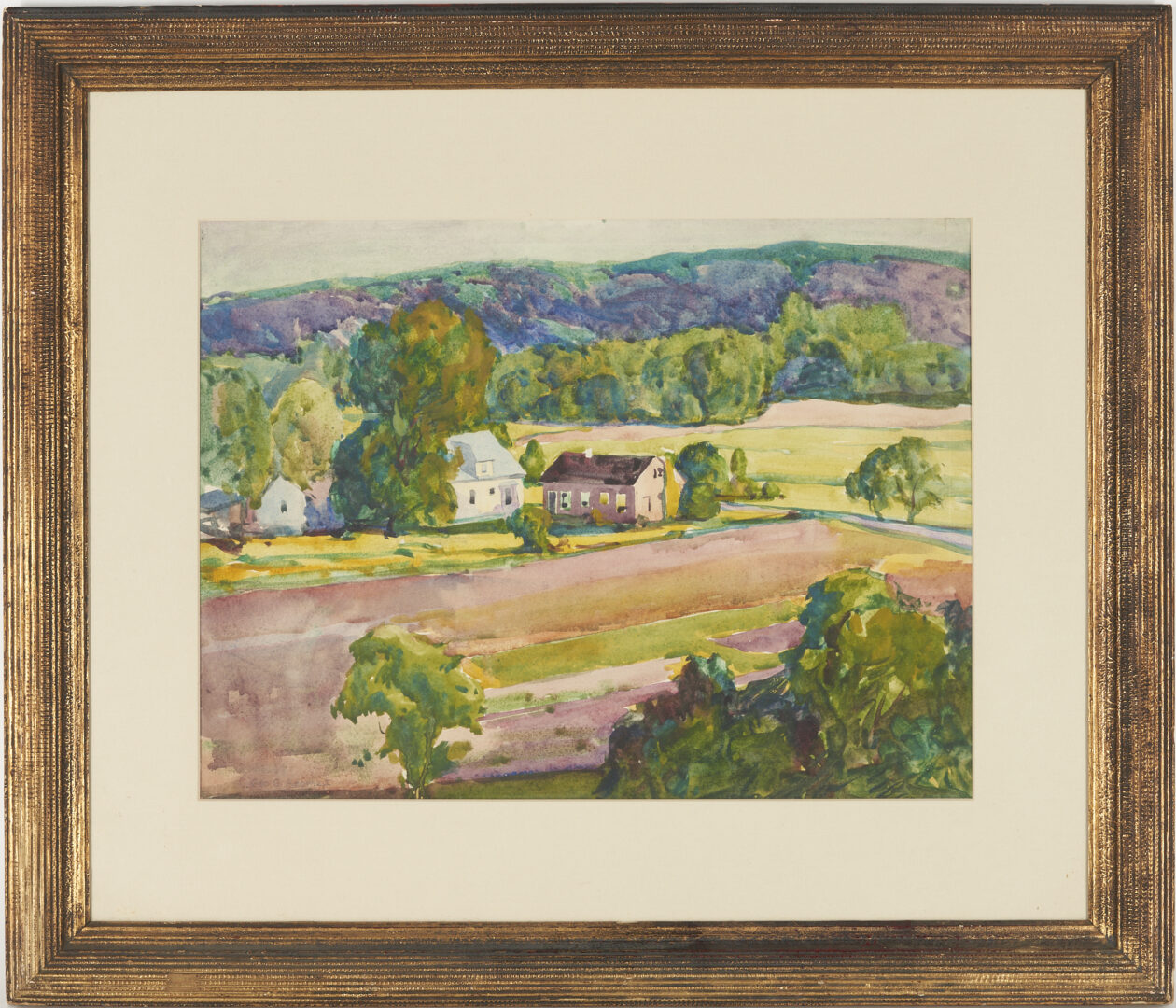Lot 734: George Adomeit W/C Painting, Farm Landscape