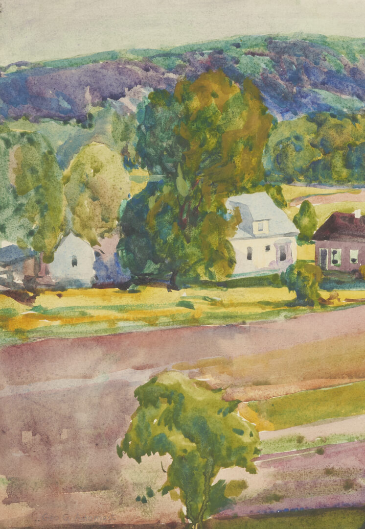 Lot 734: George Adomeit W/C Painting, Farm Landscape