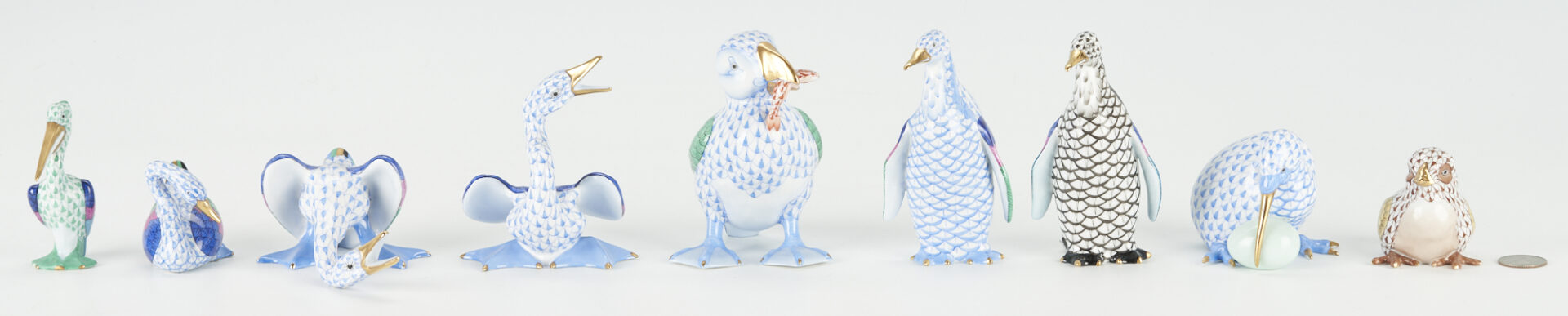 Lot 737: 9 Herend Porcelain Bird Figurines, incl. Puffin & Penguins