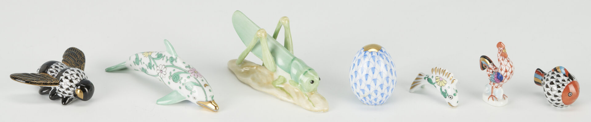 Lot 744: 15 Herend Small Figurines, incl. Grasshopper, Bee & Sailboat