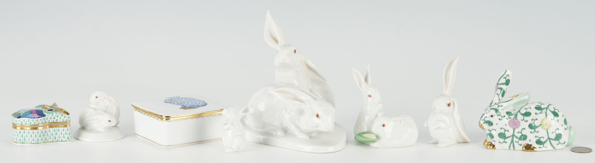 Lot 745: 7 Herend Porcelain Items & 1 Rosenthal, incl. Rabbit Figurines, Boxes