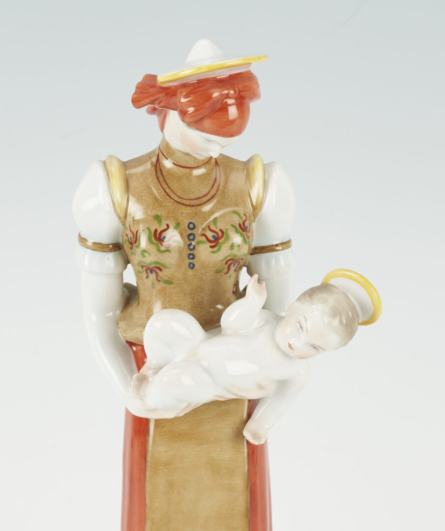 Lot 746: 2 Herend Porcelain Figurines incl. Large Peasant Madonna & Child