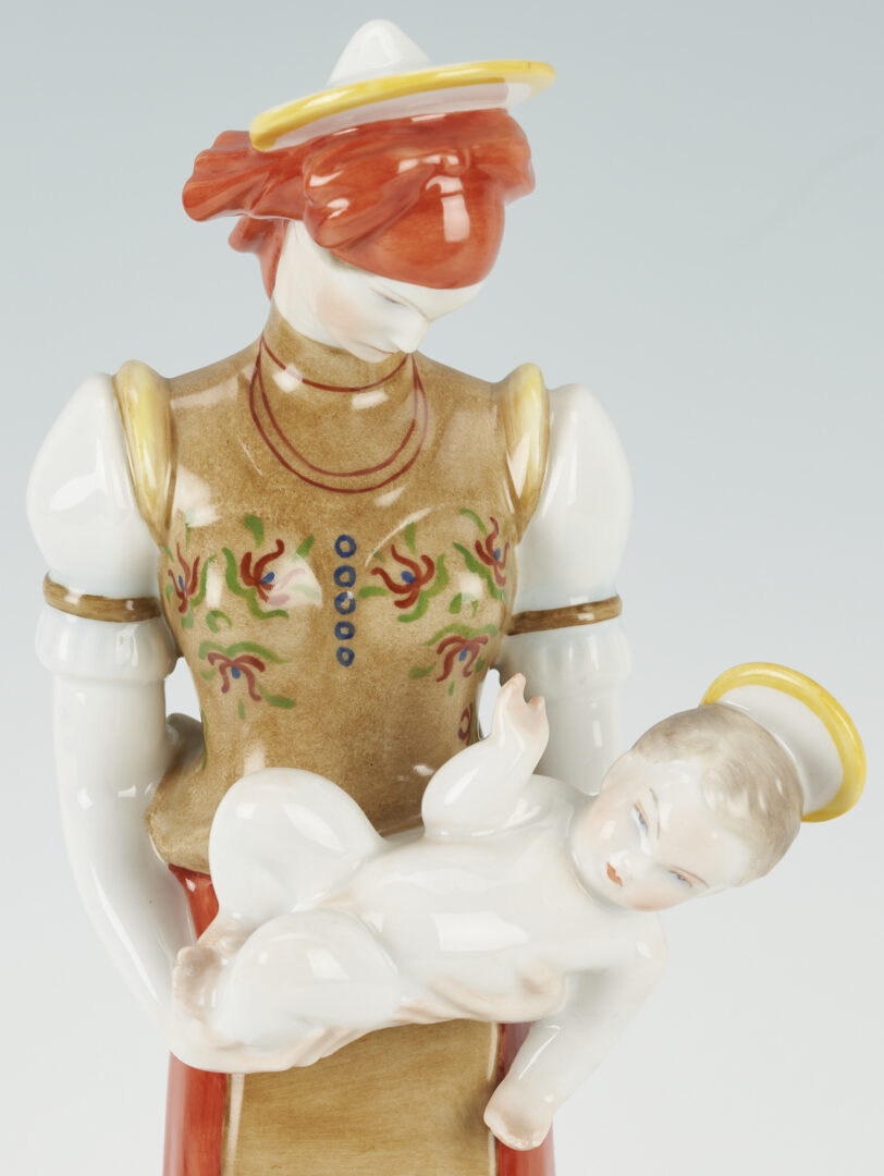 Lot 746: 2 Herend Porcelain Figurines incl. Large Peasant Madonna & Child