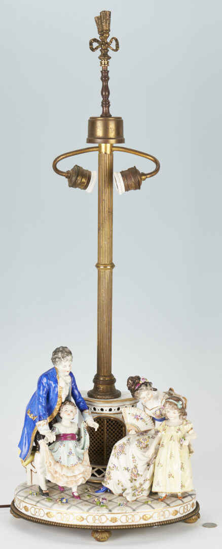 Lot 751: German Porcelain Figural Group, Converted to Lamp