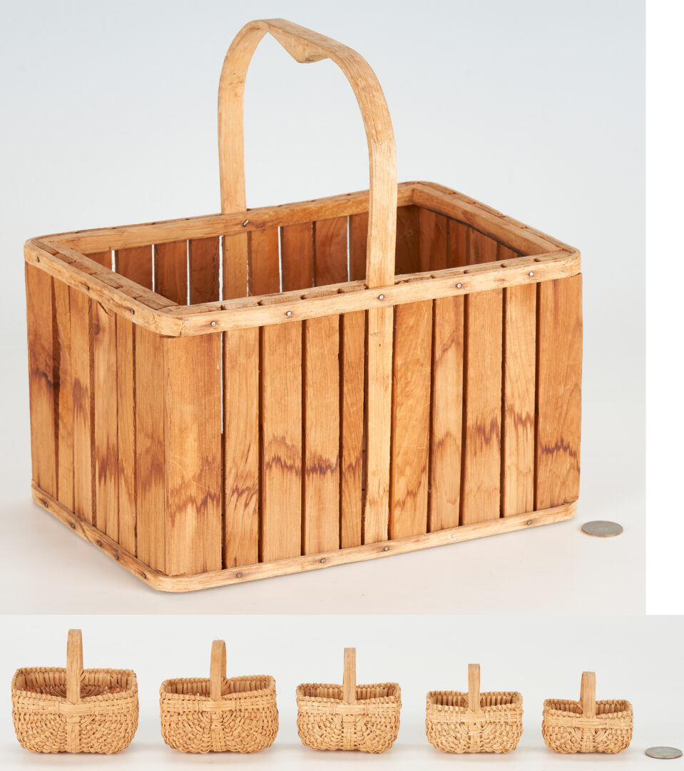 Lot 760: Elmer Richmond Wood Slat Basket & 5 Middle TN Miniature Baskets