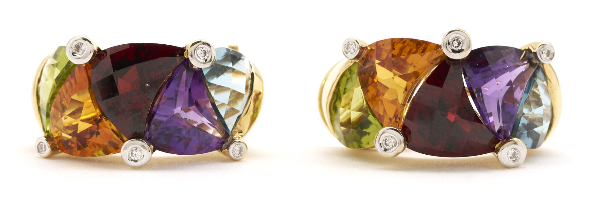 Lot 776: 18K Designer Diamond & Gemstone Earrings