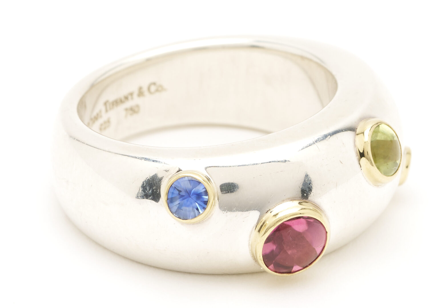 Lot 781: Tiffany & Co. Sterling, 18K, & Gemstone Ring & Earrings