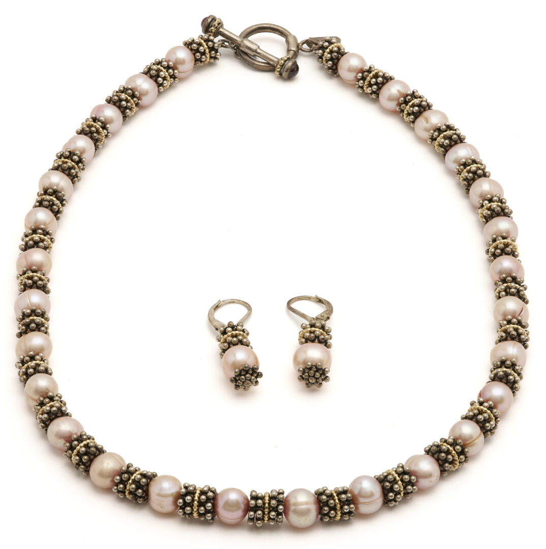 Lot 785: Designer Silver, Gold, & Pearl Necklace with Matching Earrings, Sadye L Vassil