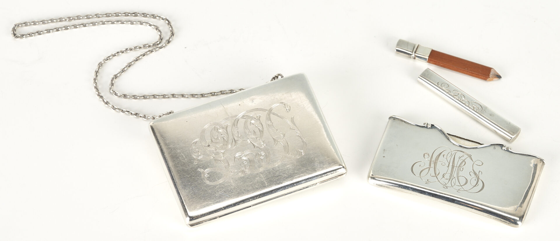 Lot 793: 10 pcs. Antique Silver incl. Card Case, Card Holder, & 6 Finger Bowls