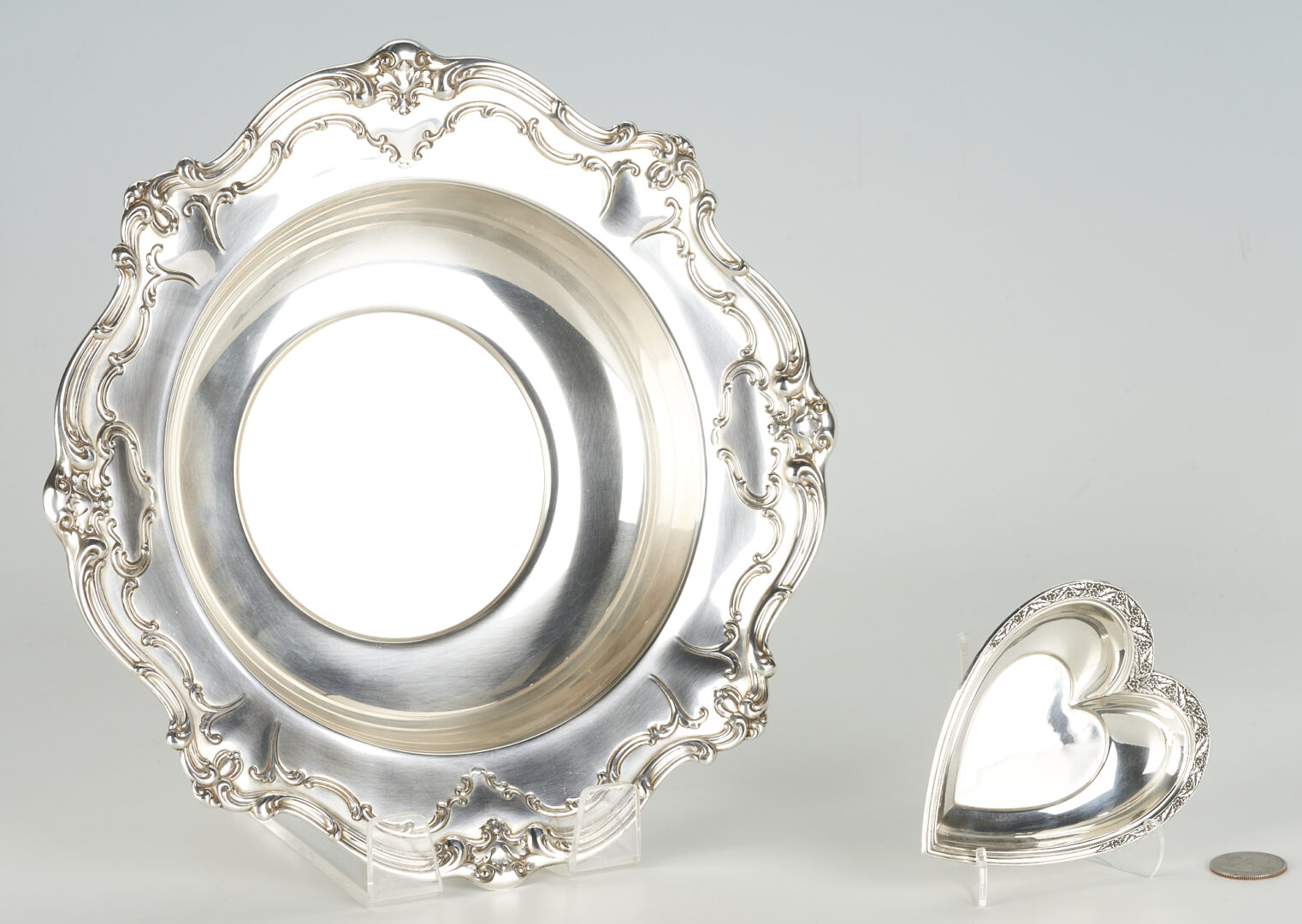 Lot 800: Gorham Chantilly Sterling Silver Bowl plus Heart Shaped Ring Tray