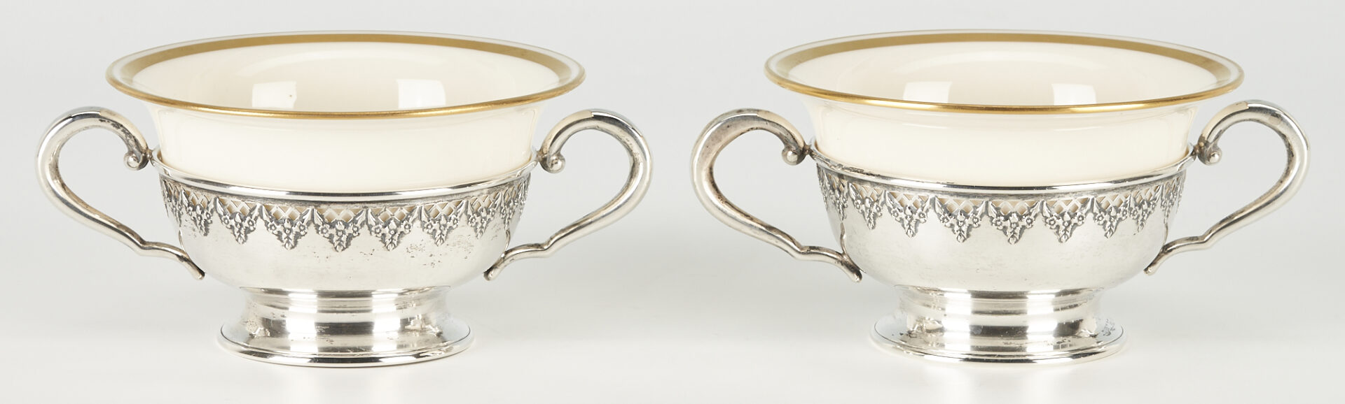 Lot 803: 12 International Sterling & Lenox Porcelain Soup Bowls